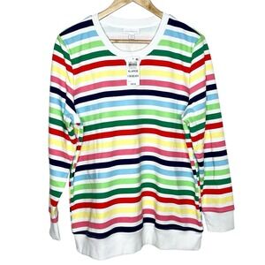 Charter Club Rainbow Striped Sweatshirt Womens Size XL pullover Crewneck